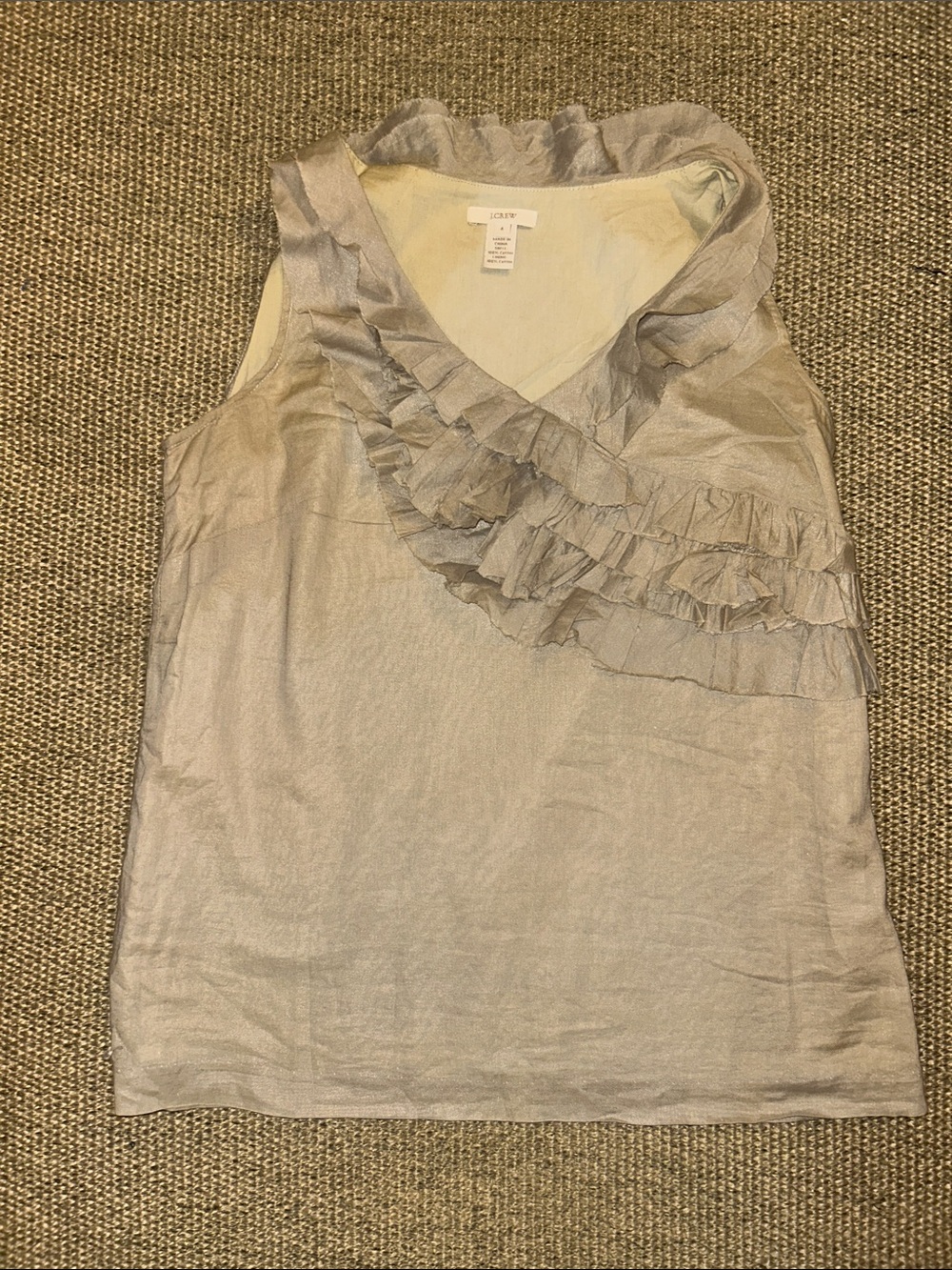 J. Crew Green Ruffle V-Neck Lineen Camisole Top